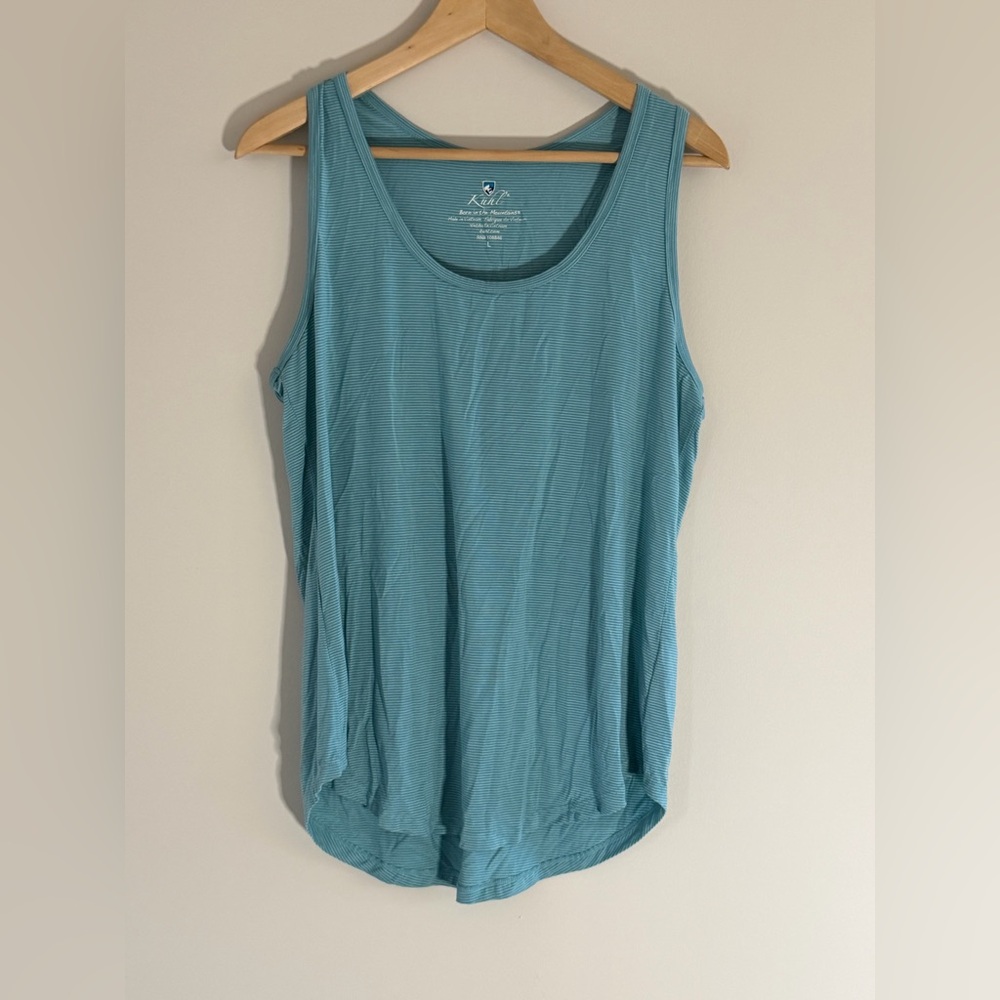Kuhl‎ Women’s Large Athletic Teal Striped Yoga Tank Top Sleeveless Shirt